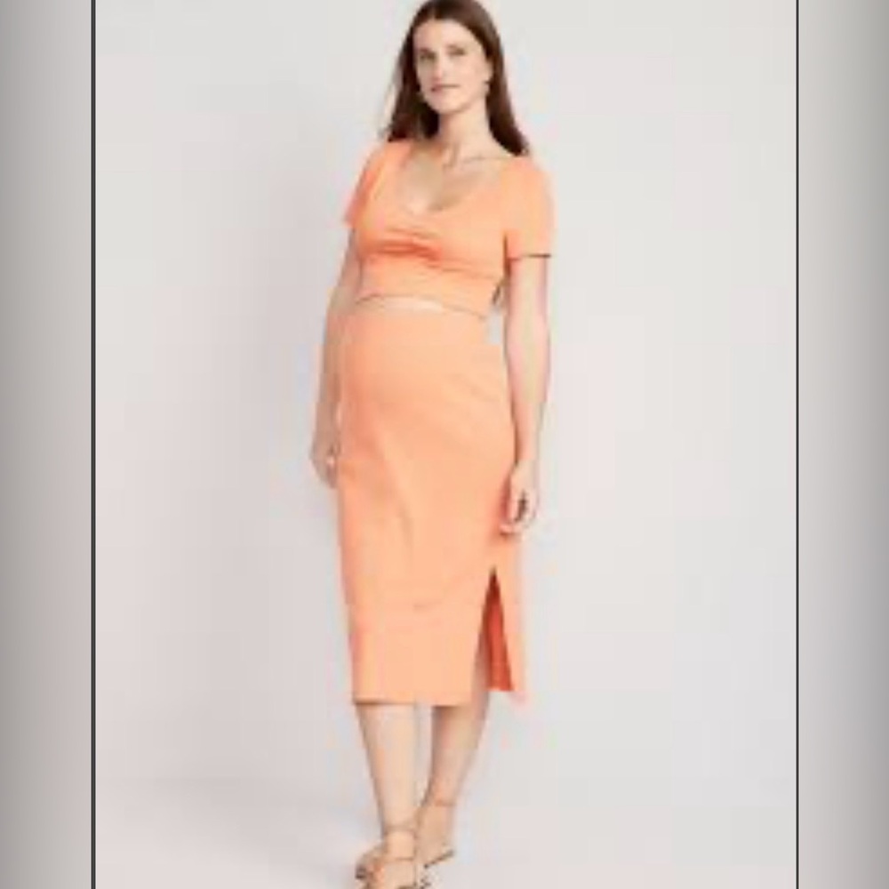 Peach Rib-Knit Maternity Top and Skirt
